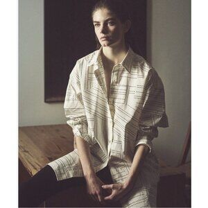 Massimo Dutti Paper New Focus Oversized Blouse Women’s Sz L  Black&white Cotton